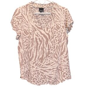 Wallpapher Women's‎ XL Top Animal Print V Neck Ruffle Sleeve Blouse